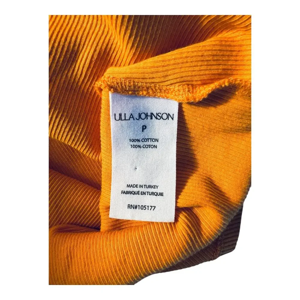 Ulla Johnson Harlowe Marigold Orange Ribbed Cotton Poplin Puff Sleeve Top P XS